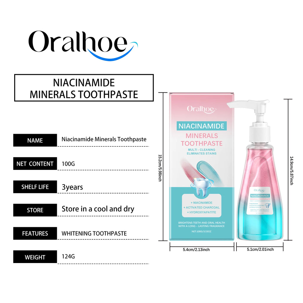 Oralhoe 100g Niacinamide dentifrice blanchissant éclaircir les dents nettoie les dents les tache bouche haleine fraîche hygiène buccale dentifrice blanchissant