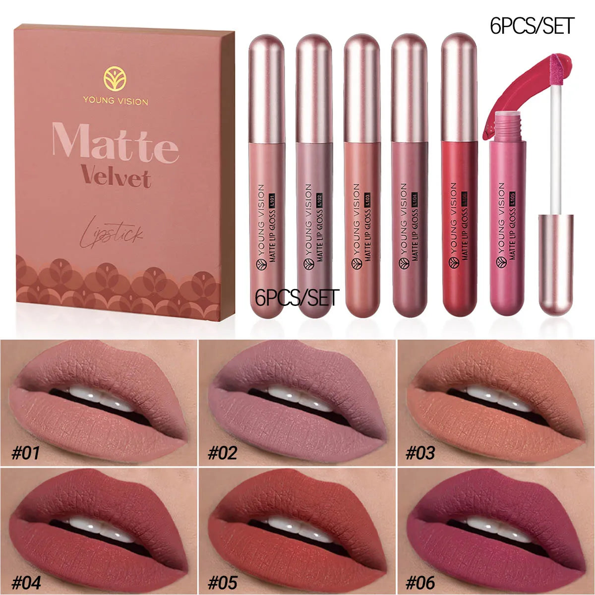 Rouge à lèvres CmaaDu 6 pièces/10 pièces/ensemble velours mat durable imperméable couleur facile antiadhésive texture soyeuse saturation haute brillant à lèvres
