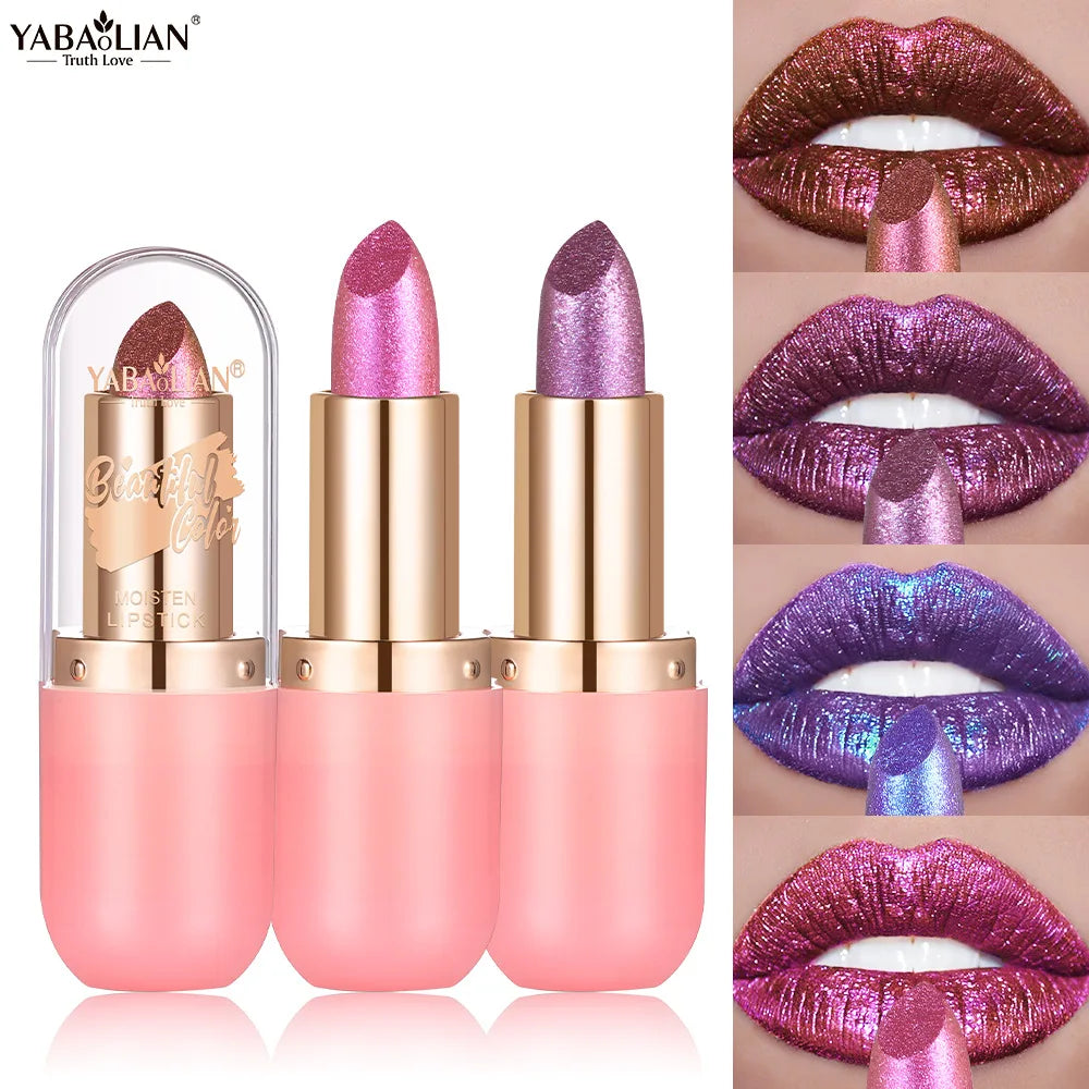 Rouge à lèvres caméléon Violet métallique, couleur changeante, mat, paillettes, diamant, imperméable, perle brillante, brillant, maquillage Sexy