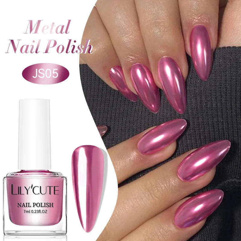LILYCUTE 7ml Ultra Shine Vernis à ongles en métal longue durée Effet métallique Nail Art Vernis Bouteille en verre Séchage rapide à l’air