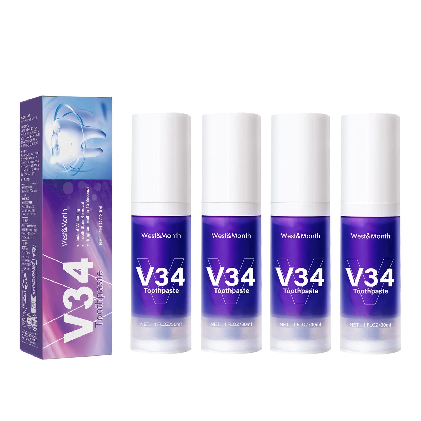 V34 Dents violettes Blanchiment dentifrice Éliminer les taches de plaque Nettoyage Hygiène buccale Souffle frais Beauté