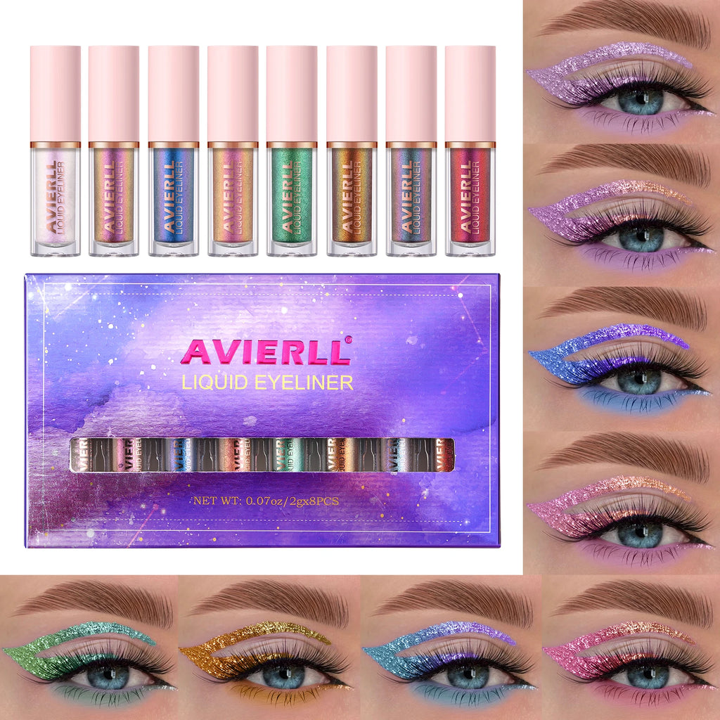 Ensemble d’eyeliners caméléon, 8 couleurs, fard à paupières liquide à paillettes imperméable longue durée, pas de taches, séchage rapide
