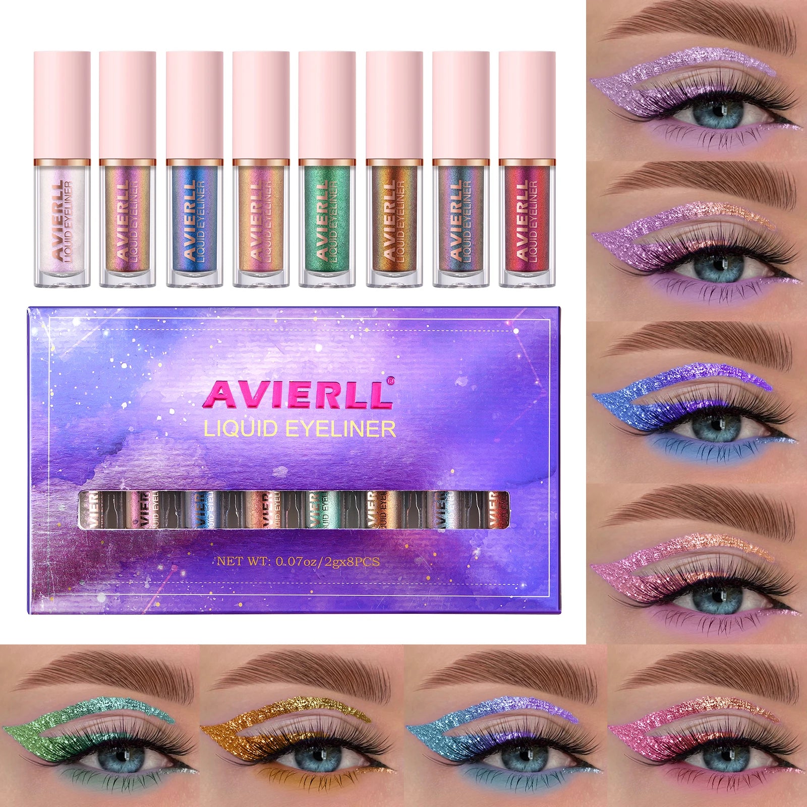Ensemble d’eyeliners caméléon, 8 couleurs, fard à paupières liquide à paillettes imperméable longue durée, pas de taches, séchage rapide