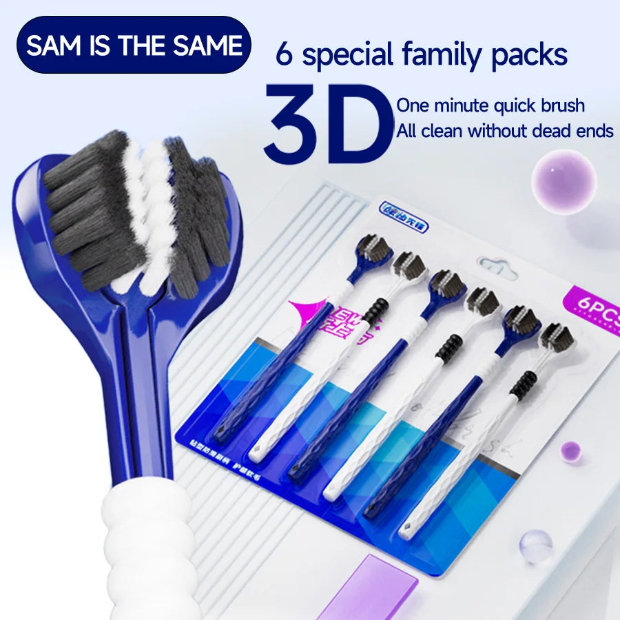 3-Sided Toothbrush for Comprehensive Cleaning | Ideal Angle Design | Raised Tongue Coating Brush | 2-Pack | Soft Bristles for Ge