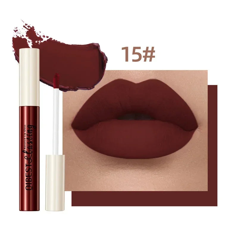 QIBEST 24 couleurs Rouge à lèvres liquide mat Imperméable Velours longue durée Brillant à lèvres rouge Teinte Maquillage Rouges à lèvres cosmétiques Brillants à lèvres
