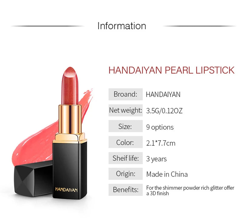 Rouge à lèvres brillant doré tube noir, rouge à lèvres hydratant perle 9 couleurs disponibles