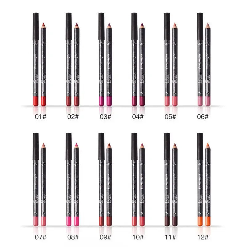 Ensemble de rouge à lèvres crayon Imperméable Facile à porter Coupe antiadhésive Matte Lip Liner Maquillage longue durée 12Pcs Kits de combinaison Cosmétiques