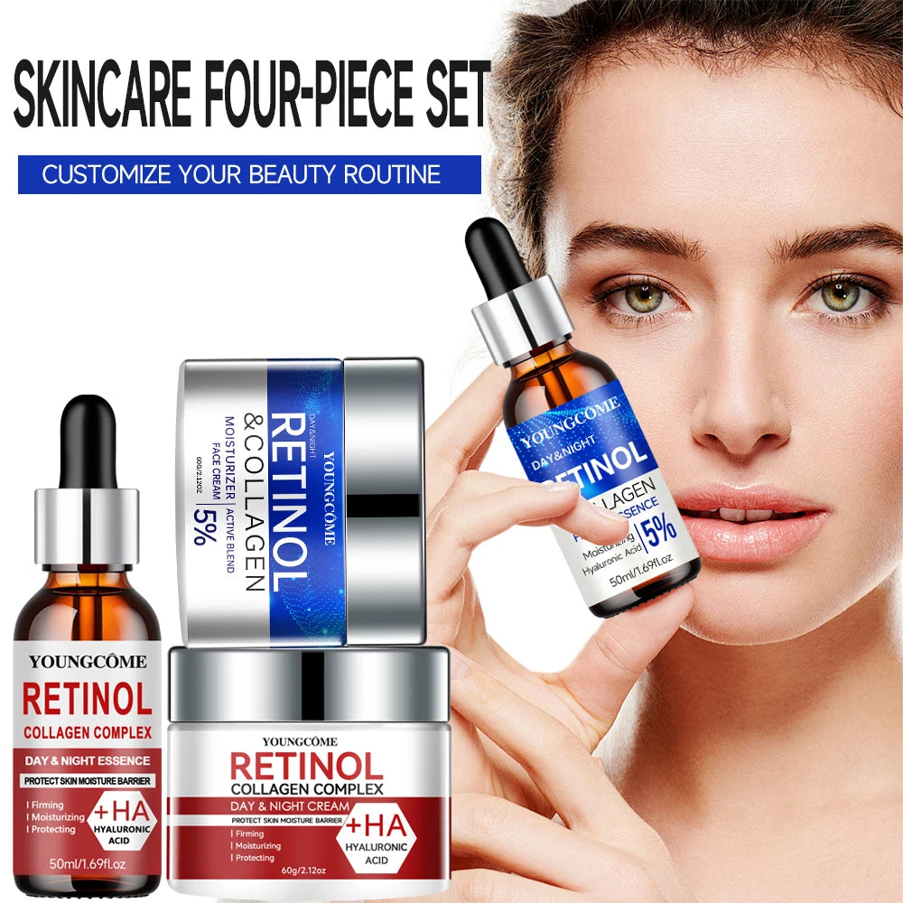 Ensemble d'essence de crème pour le visage au rétinol, verrouille dans l'humidité, répare la peau, lisse les rides, augmente l'élasticité pour la peau plus jeune et plus saine