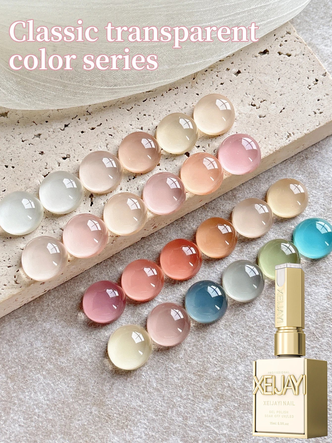Vernis à ongles Semi-permanent Nail Art Trempage UV LED Nail Salon DIY Nail Salon Gel pour le printemps 24Pcs 15ML Ice-through Color Gel