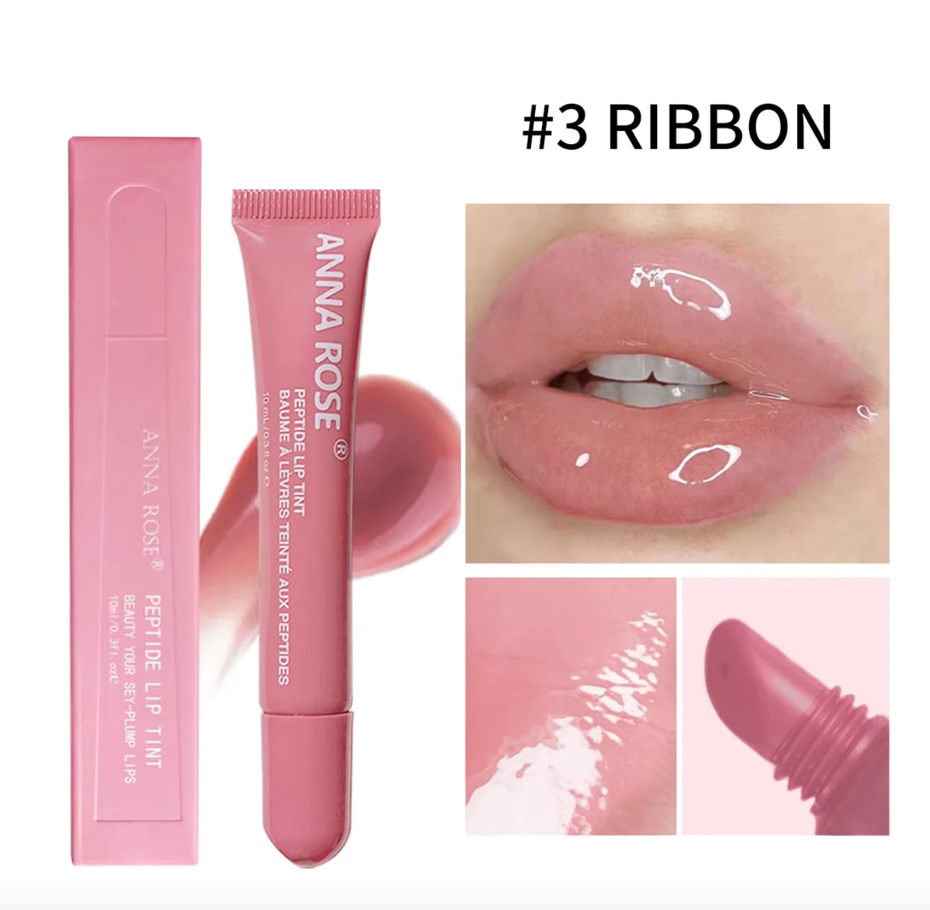 Ensemble de teinture pour lèvres infusée de peptide - 4 teintes de brillant de gelée, brillant à lèvres hydratant, couleur de lèvres brillante longue durée