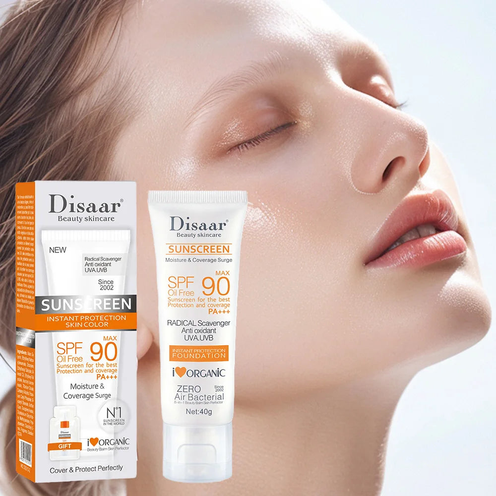 Fond de Teint Solaire Sans Huile SPF90 PA+++ 40g, Protection Antioxydante UVA/UVB, Couvrance Hydratante Bio pour le Visage