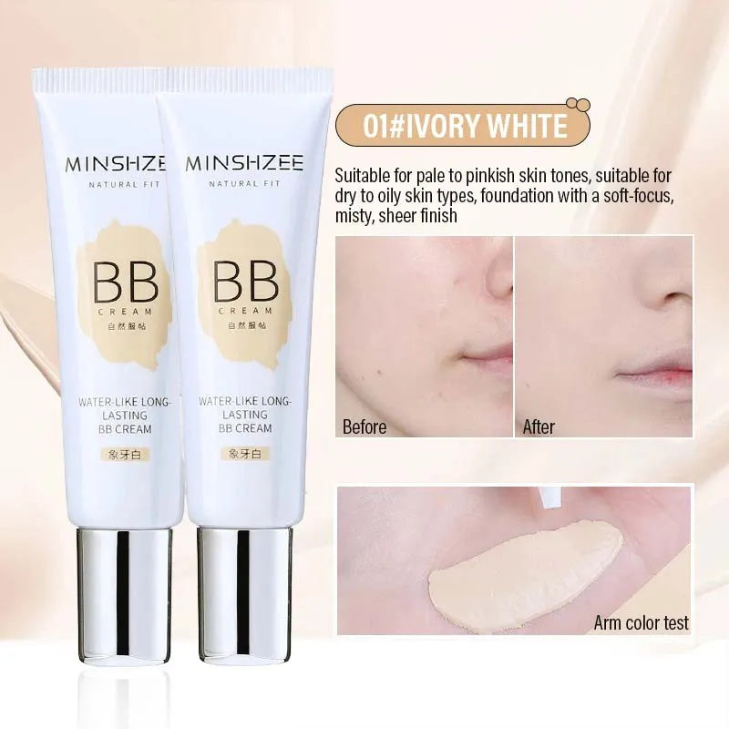 BB crème Fond de teint liquide hydratant, imperméable, longue durée, couleur ivoire, base naturelle, correcteur, maquillage léger et non collant