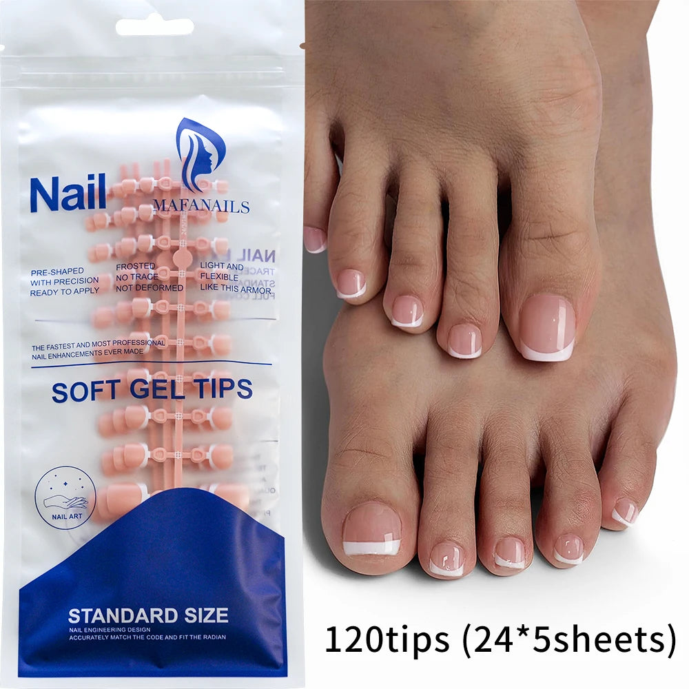 120 pièces/boîte pointe française ongles à pression système de couleur rose forme carrée ongles de pied longueur courte finition brillante faux ongles