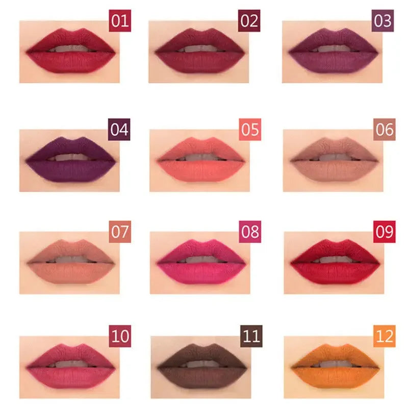 Ensemble de rouge à lèvres crayon Imperméable Facile à porter Coupe antiadhésive Matte Lip Liner Maquillage longue durée 12Pcs Kits de combinaison Cosmétiques