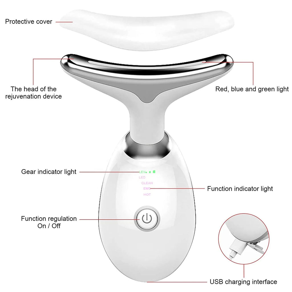 Masseur électrique pour le visage et le cou, 3 couleurs/7 couleurs, dispositif de raffermissement de la peau, Instrument de beauté LED, dissolvant de rides