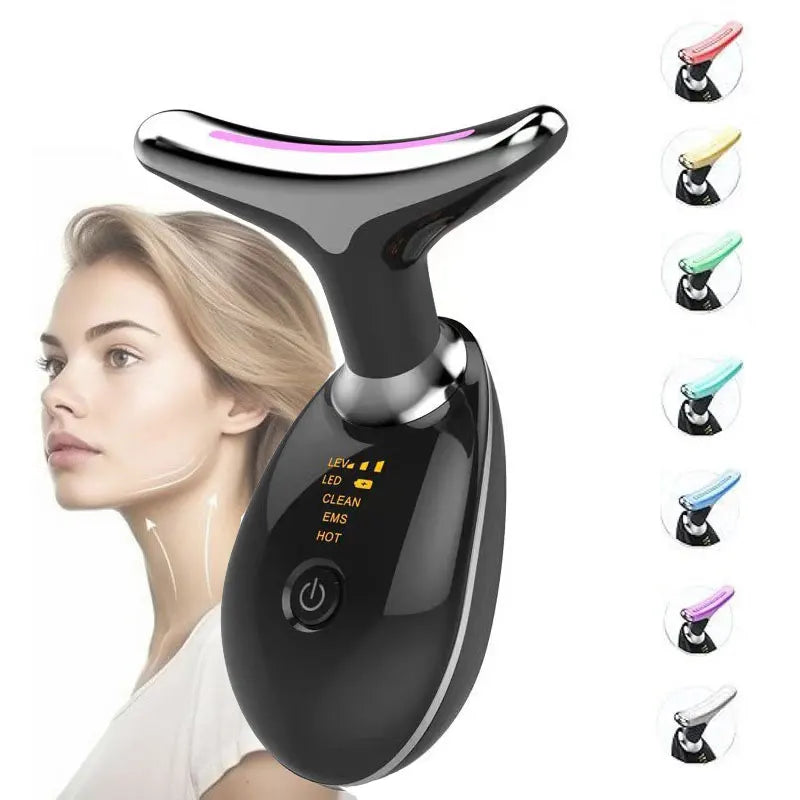 Masseur électrique pour le visage et le cou, 3 couleurs/7 couleurs, dispositif de raffermissement de la peau, Instrument de beauté LED, dissolvant de rides