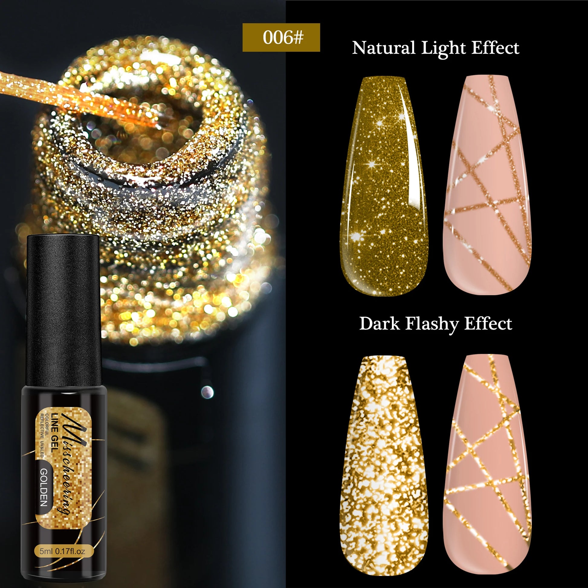 Gold Silver Glitter Liner Gel Nail Polish Super Bright Sparkling Glow In Dark French Line Semi Permanent Nail Painting UV Gel