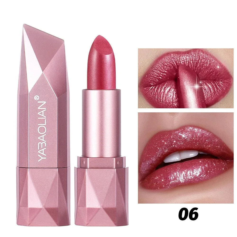 Rouge à lèvres rose rose diamant nude rouge à lèvres imperméable à paillettes nacrées longue durée rouge à lèvres en velours paillettes dorées paillettes métalliques maquillage