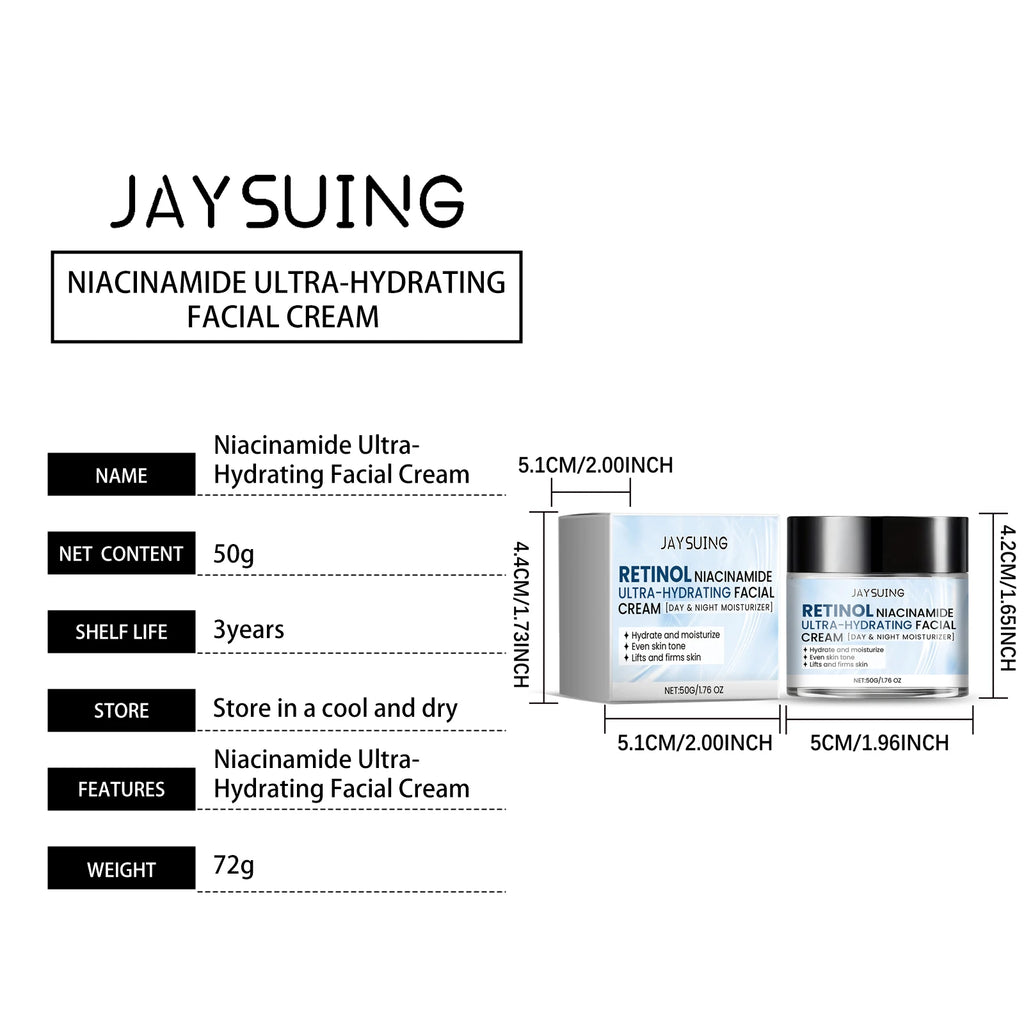 Hydratant pour le visage à la niacinamide, à l'acide hyaluronique, au rétinol, réparateur, barrière cutanée, crème hydratante longue durée de jour et nuit