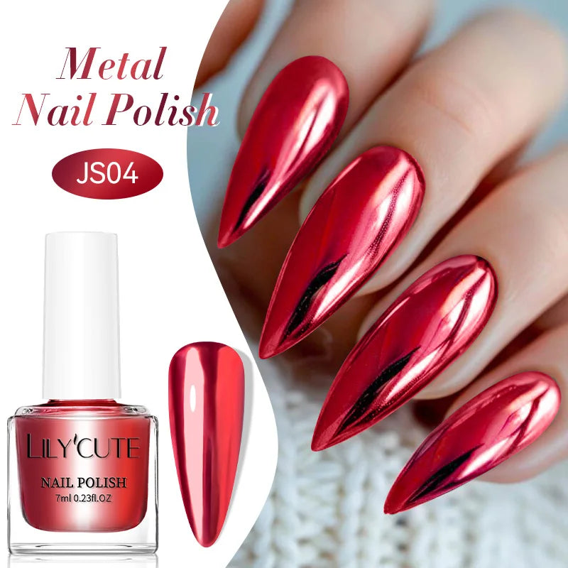 LILYCUTE 7ml Ultra Shine Vernis à ongles en métal longue durée Effet métallique Nail Art Vernis Bouteille en verre Séchage rapide à l’air