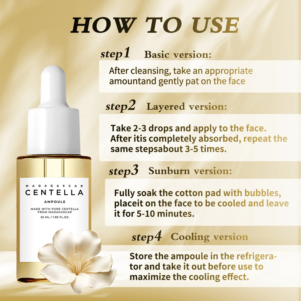 Madagascar Centella Asiatica Serum 55ml - Formule apaisante pour la peau sensible avec lutte contre l’acné, bienfaits hydratants en profondeur pour le visage