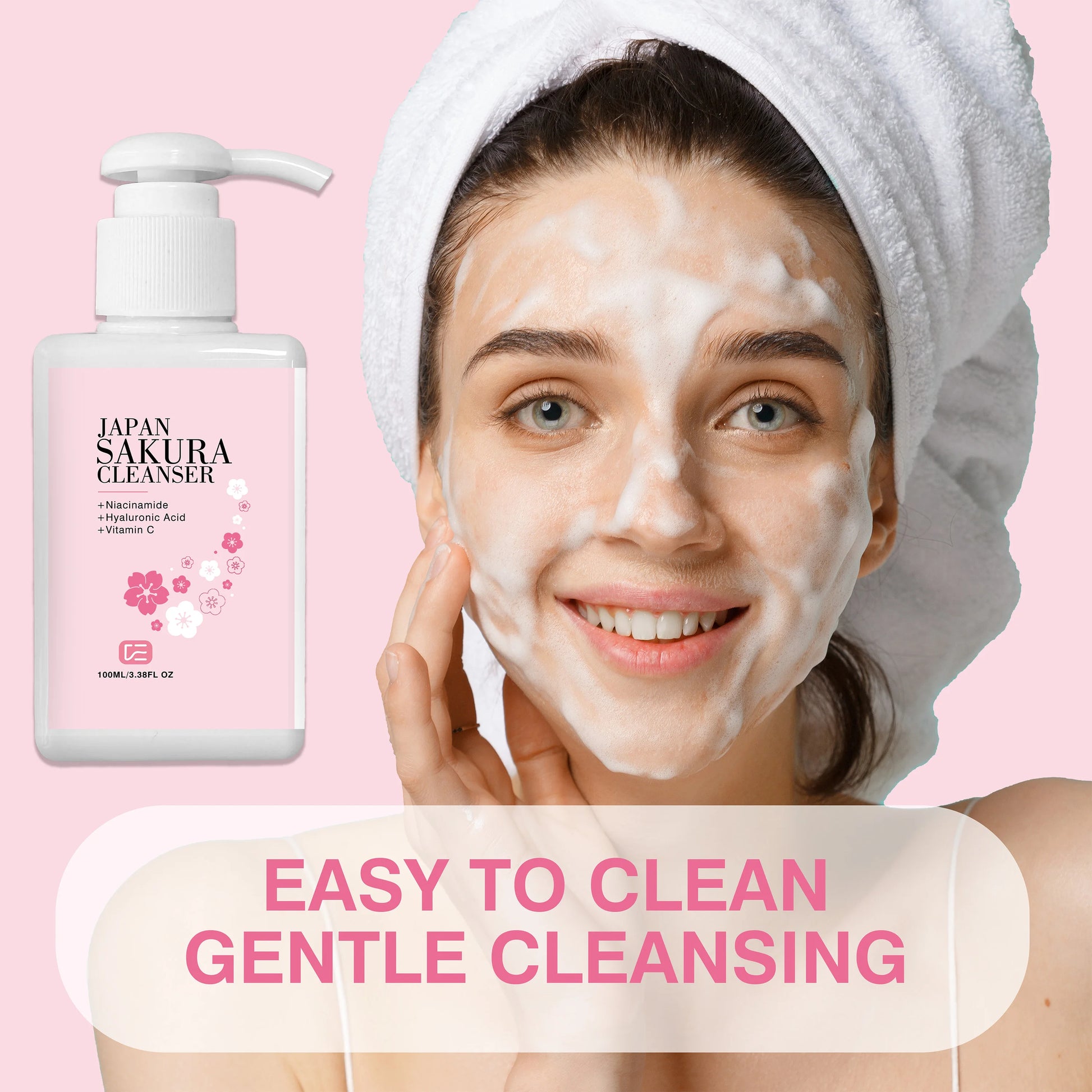 JAPAN SAKURA CLEANSER - Nettoyant à fleurs de cerisier nettoyant pour tous les types de peau, routine quotidienne de soins de la peau du matin et du soir
