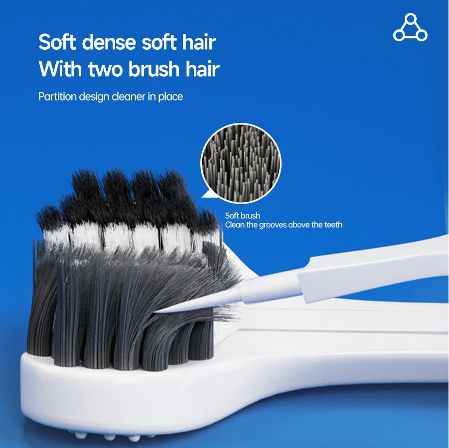 3-Sided Toothbrush for Comprehensive Cleaning | Ideal Angle Design | Raised Tongue Coating Brush | 2-Pack | Soft Bristles for Ge