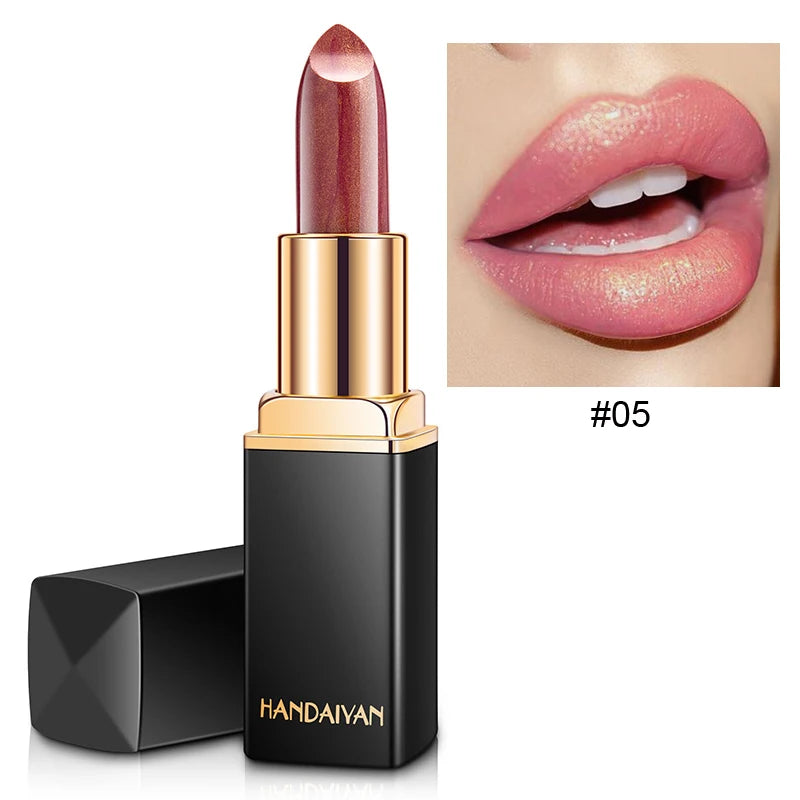 Rouge à lèvres brillant doré tube noir, rouge à lèvres hydratant perle 9 couleurs disponibles