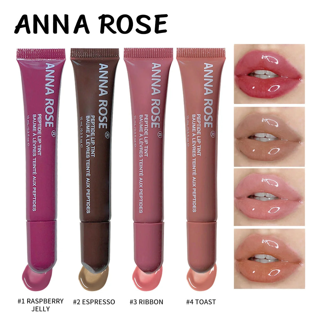 Ensemble de teinture pour lèvres infusée de peptide - 4 teintes de brillant de gelée, brillant à lèvres hydratant, couleur de lèvres brillante longue durée