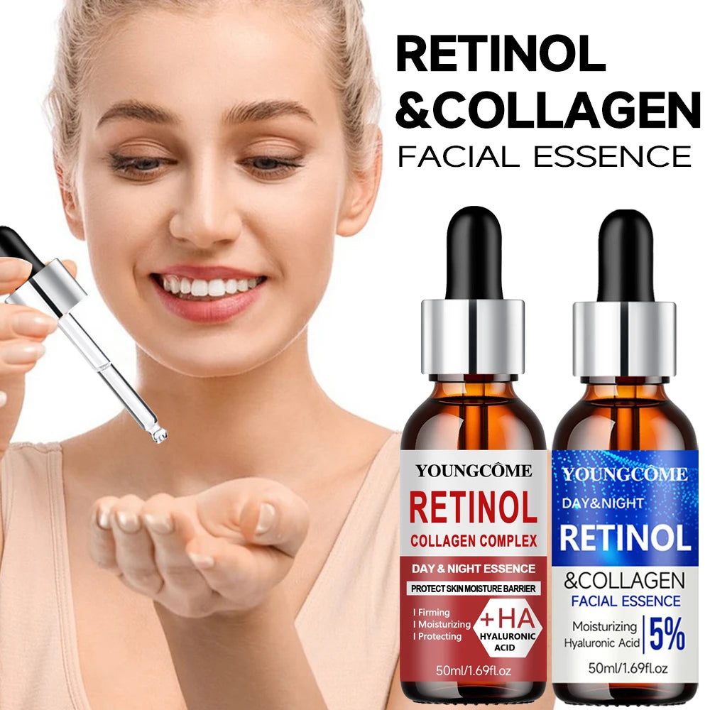 Ensemble d'essence de crème pour le visage au rétinol, verrouille dans l'humidité, répare la peau, lisse les rides, augmente l'élasticité pour la peau plus jeune et plus saine