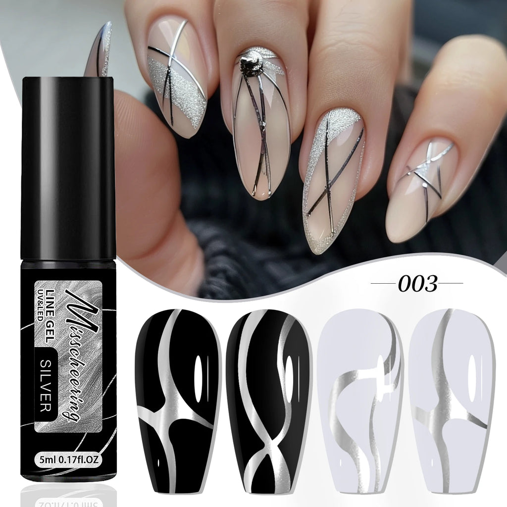 Gold Silver Glitter Liner Gel Nail Polish Super Bright Sparkling Glow In Dark French Line Semi Permanent Nail Painting UV Gel