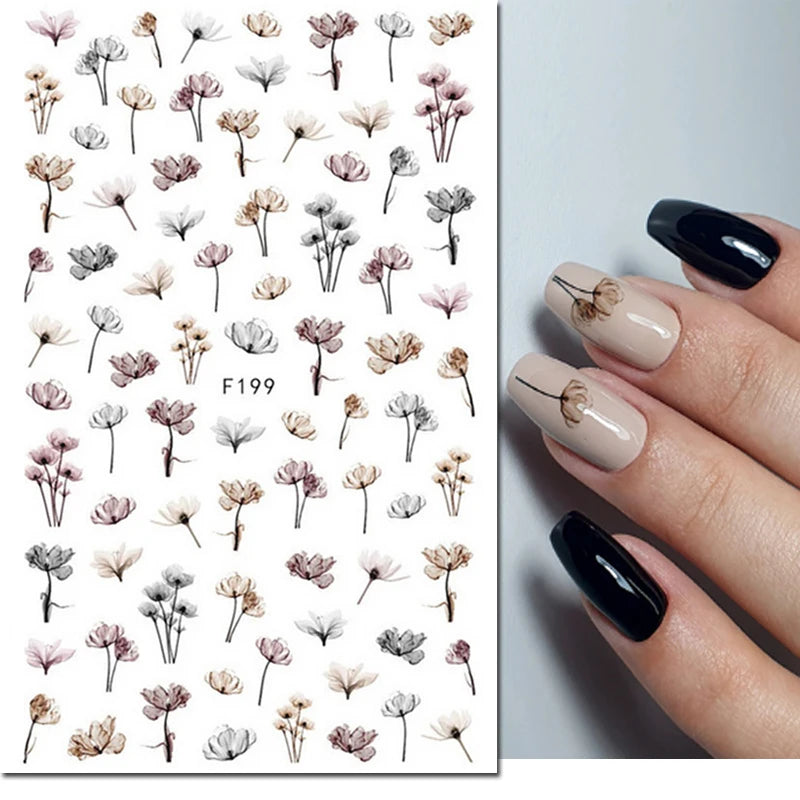 Autocollants 3D pour art des ongles , rose clair, violet, pétales de fleurs, décalcomanies pour décoration de manucure, salon de beauté, été