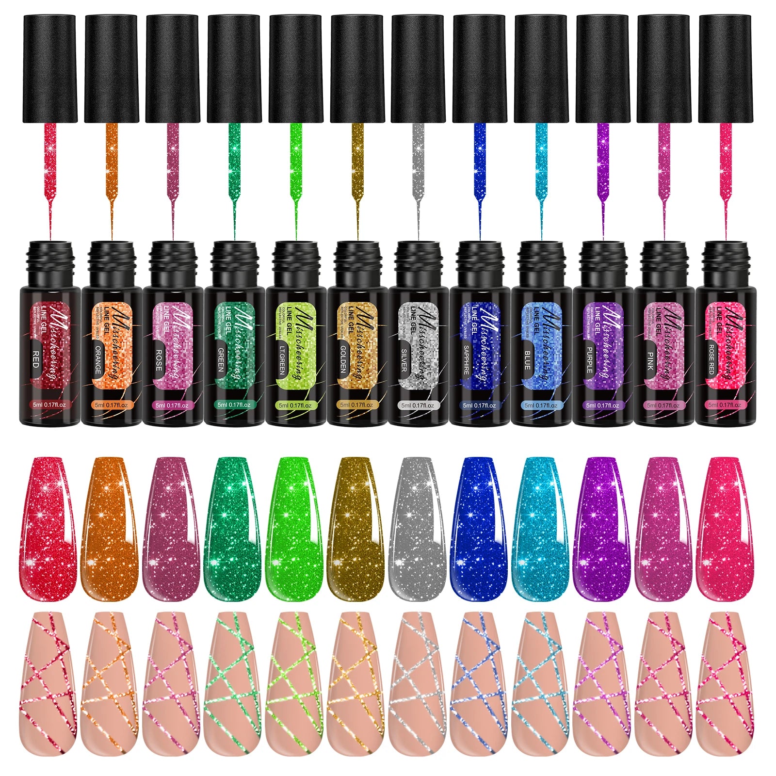Gold Silver Glitter Liner Gel Nail Polish Super Bright Sparkling Glow In Dark French Line Semi Permanent Nail Painting UV Gel