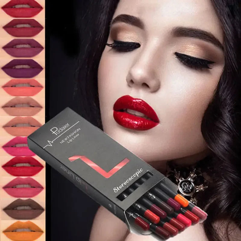 Ensemble de rouge à lèvres crayon Imperméable Facile à porter Coupe antiadhésive Matte Lip Liner Maquillage longue durée 12Pcs Kits de combinaison Cosmétiques