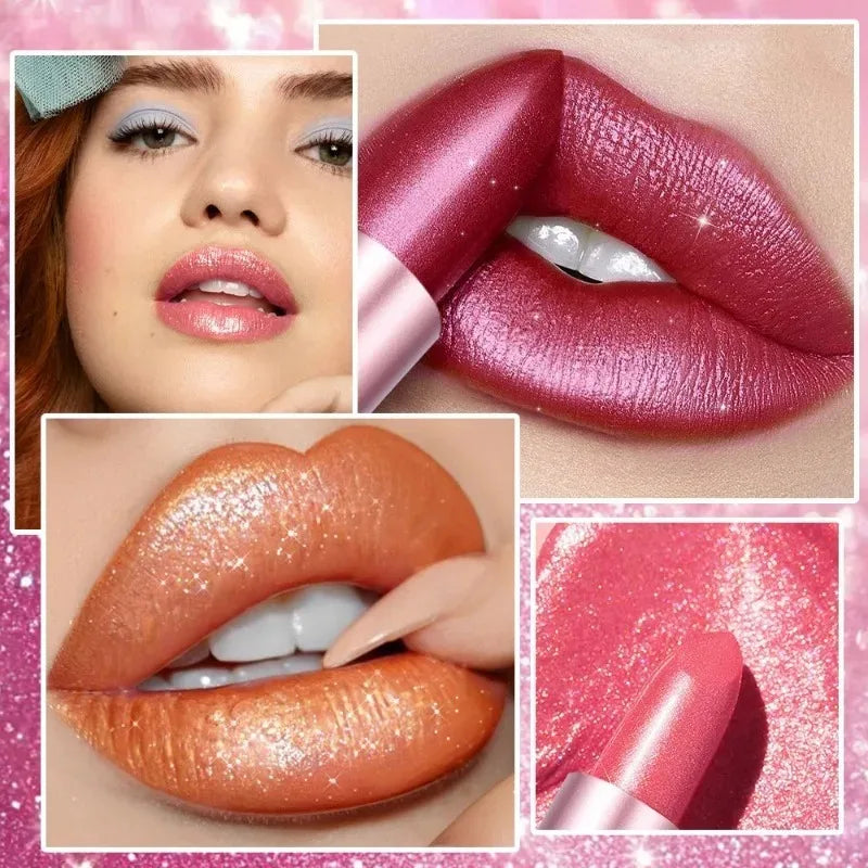 Rouge à lèvres rose rose diamant nude rouge à lèvres imperméable à paillettes nacrées longue durée rouge à lèvres en velours paillettes dorées paillettes métalliques maquillage