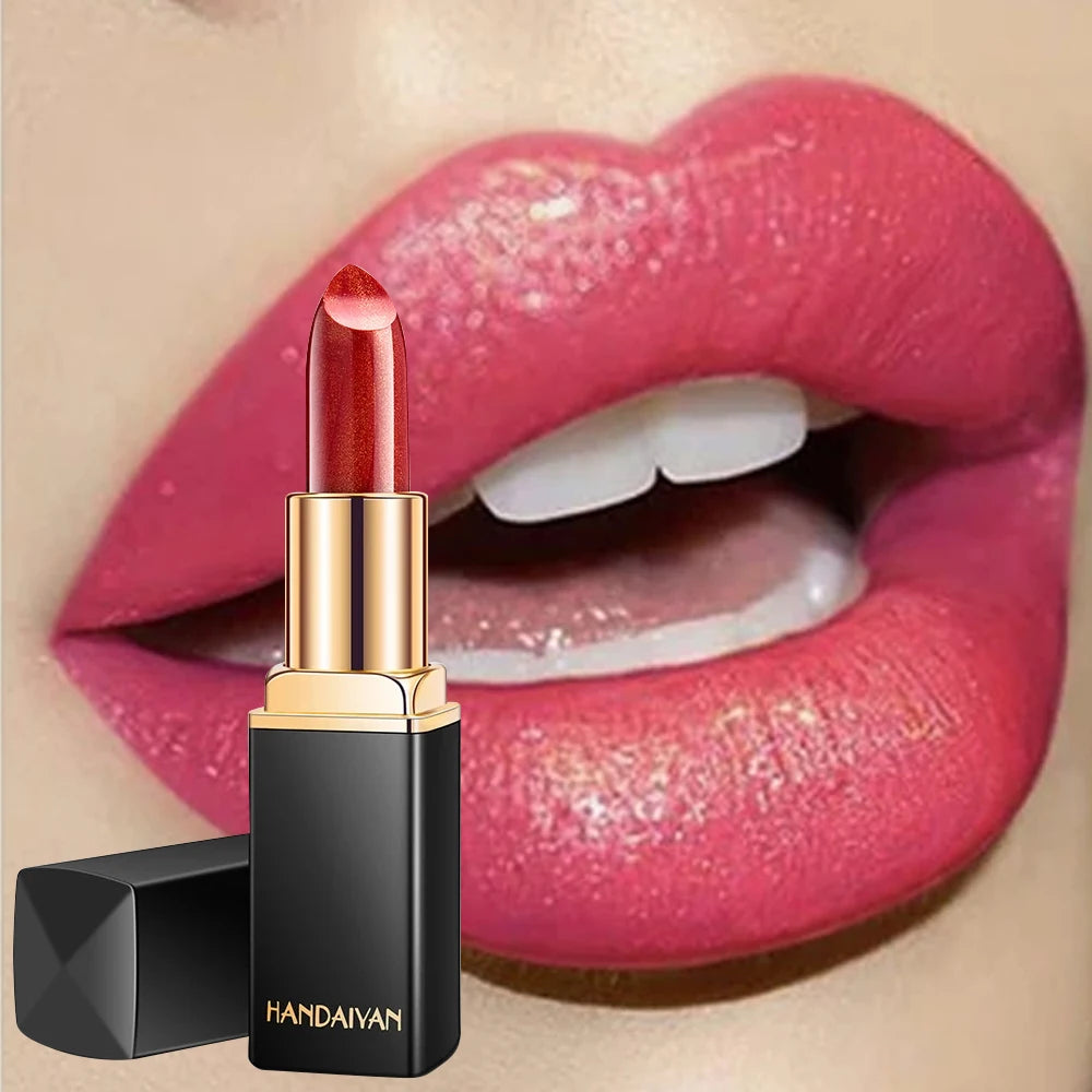 Rouge à lèvres brillant doré tube noir, rouge à lèvres hydratant perle 9 couleurs disponibles
