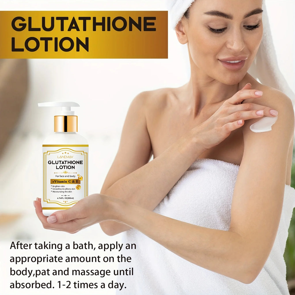 Lotion au glutathion avec vitamine C&E - Éclaircissant, hydratant et hydratant pour le visage et le corps pour le beige clair sec et fissuré, sans parabène