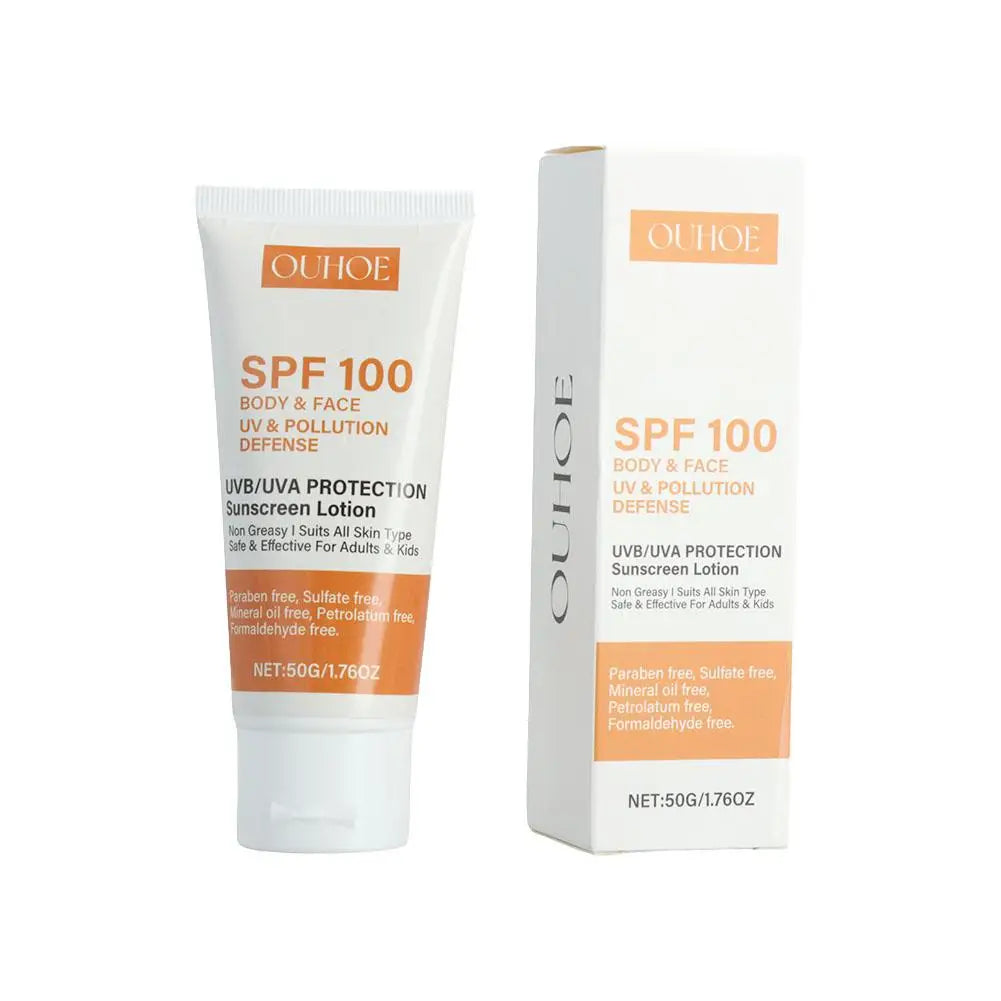 Lotion solaire Spf100, lumière hydratante et rafraîchissante, Non grasse, prévient les coups de soleil du visage et du corps, bloqueur solaire pour le visage
