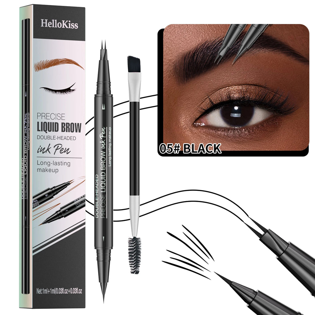 Crayon à sourcils liquide à deux branches Hellokiss, crayon à sourcils liquide à double extrémité sauvage 2 en 1 imperméable et résistant à la transpiration