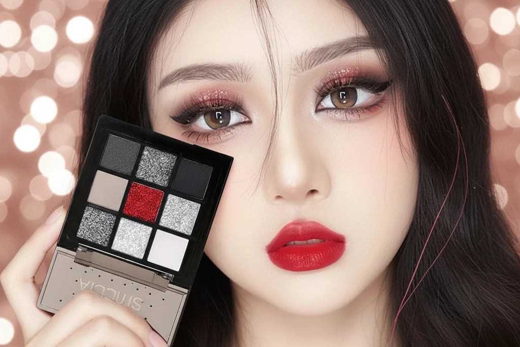 Ombre à paupières Noir Rouge Punk Fumé 9 Couleur Perle Froid Couleur Sombre Maquillage Ombre à Paupières Palette Durable Ombre à Paupières À Paillettes Imperméable