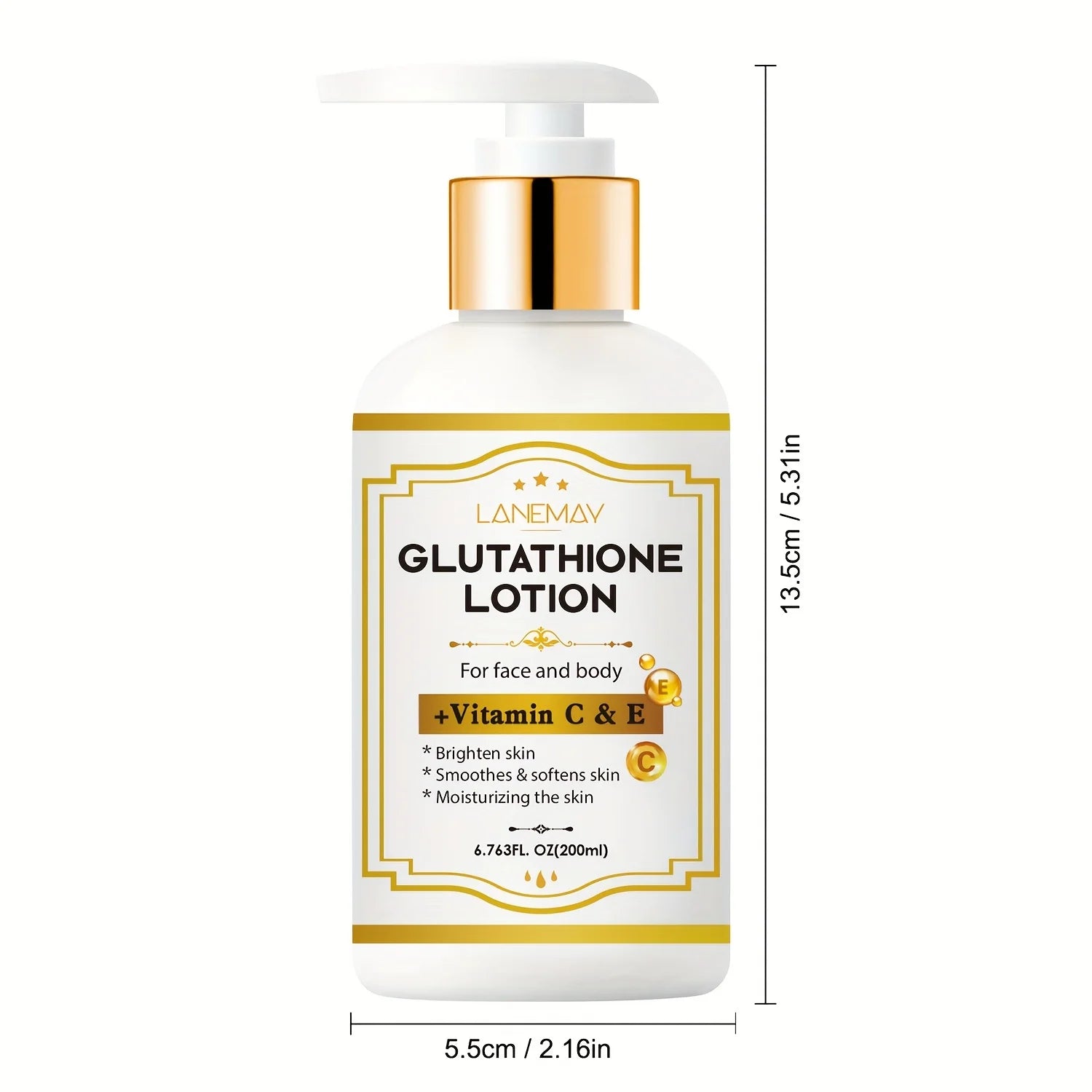 Lotion au glutathion avec vitamine C&E - Éclaircissant, hydratant et hydratant pour le visage et le corps pour le beige clair sec et fissuré, sans parabène