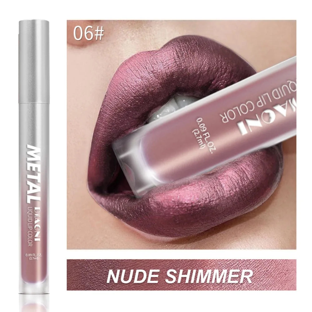 Rouge à lèvres liquide à brillant métallique, 12 couleurs, nacré, imperméable, brillant à lèvres, anti-taches, maquillage glamour pour les lèvres
