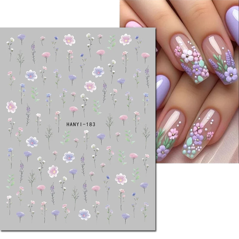 Autocollants 3D pour art des ongles , rose clair, violet, pétales de fleurs, décalcomanies pour décoration de manucure, salon de beauté, été