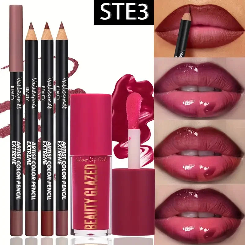 Kit de lèvres marron foncé 4 pièces-crayon à lèvres + vernis à lèvres, effet mat imperméable et durable, polyvalent pour les occasions décontractées et formelles,