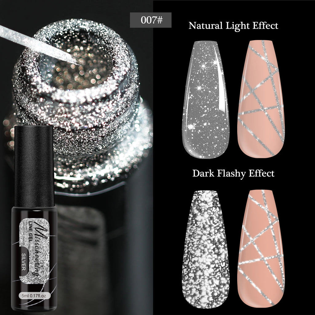 Gold Silver Glitter Liner Gel Nail Polish Super Bright Sparkling Glow In Dark French Line Semi Permanent Nail Painting UV Gel