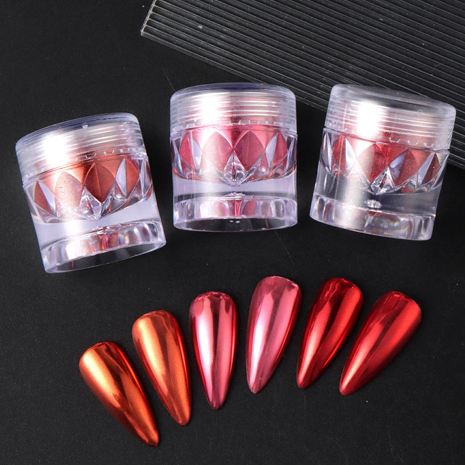 Poudre de chrome rouge Pigment d’ongles Miroir métallique Nail Art Poudre de paillettes Poussière de frottement Charmes Ongles Décorations Manucure