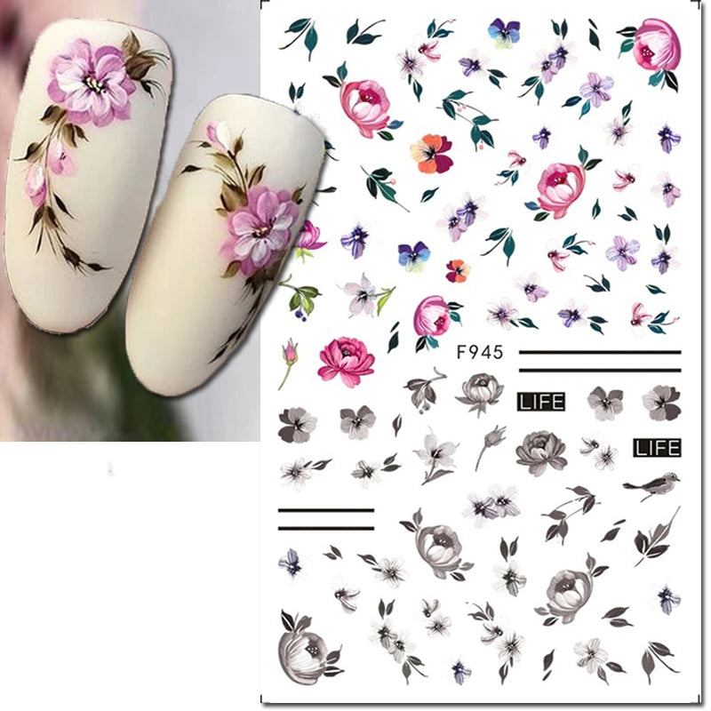 Autocollants 3D pour art des ongles , rose clair, violet, pétales de fleurs, décalcomanies pour décoration de manucure, salon de beauté, été