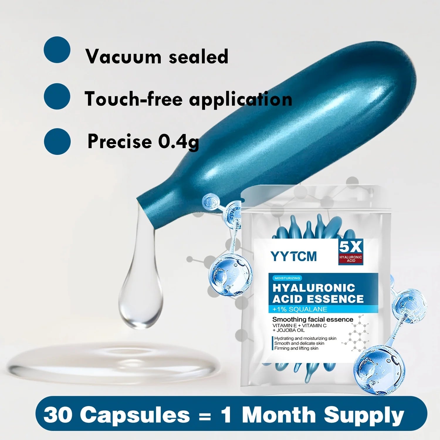 capsule hydratante profonde d'acide hyaluronique, essence cutanée hydratante et éclaircissante (0,4 g x 30 capsules)/sac -1 sac