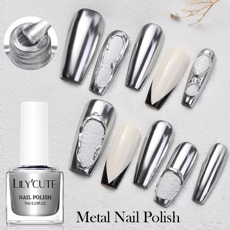 LILYCUTE 7ml Ultra Shine Vernis à ongles en métal longue durée Effet métallique Nail Art Vernis Bouteille en verre Séchage rapide à l’air