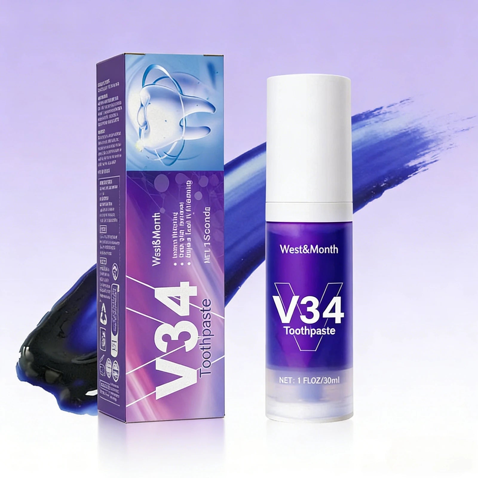 V34 Dents violettes Blanchiment dentifrice Éliminer les taches de plaque Nettoyage Hygiène buccale Souffle frais Beauté